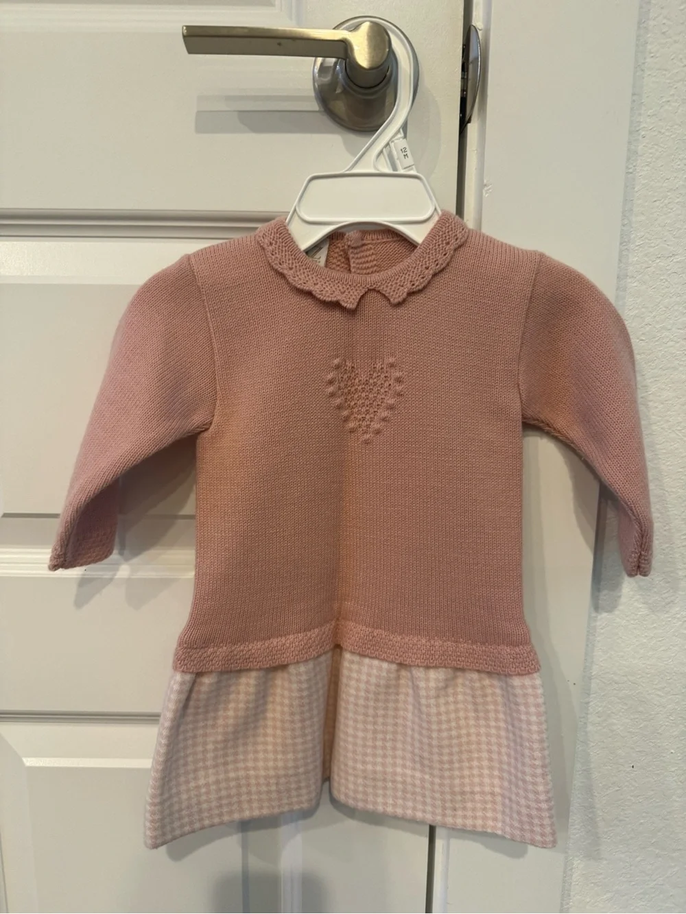 Paz Rodríguez - Pink Knit Heart-Detail Baby Dress Top